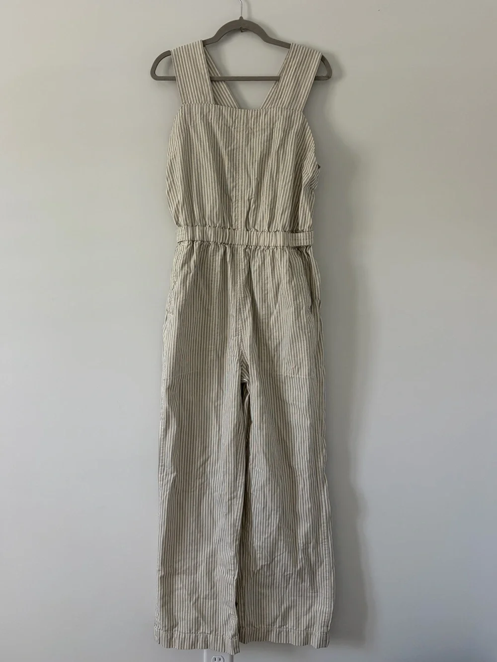 Everlane Fatigue Apron Sleeveless Organic Cotton Wide Leg Ivory Grey Jumpsuit 6
